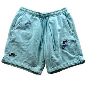 Nike Woman's Athletic Sweatshorts Medium All Over Branding Futura Blue Drawstrin